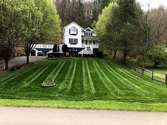 Crisp stripes on a sloped country lawn